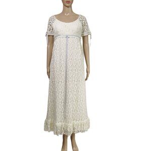 VTG BRIDGERTON Ivory Lace Cottagecore Empire Fairy Regency  Maxi Dress XS S